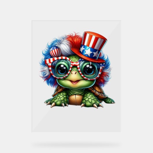 Funny Turtle Patriotic USA Vlag Zonnebril Acryl Bord (Voorkant)