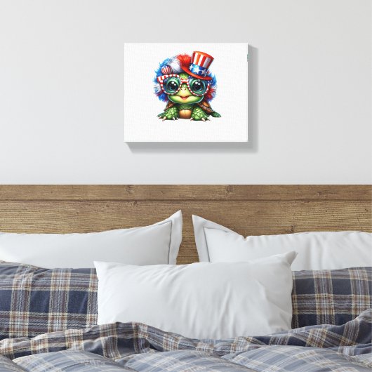 Funny Turtle Patriotic USA Vlag Zonnebril Canvas Afdruk (Insitu (Slaapkamer))
