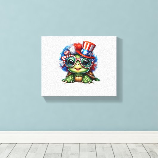 Funny Turtle Patriotic USA Vlag Zonnebril Canvas Afdruk (Insitu (Houten vloer))
