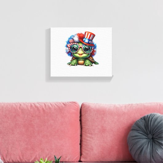 Funny Turtle Patriotic USA Vlag Zonnebril Canvas Afdruk (Insitu (Woonkamer))