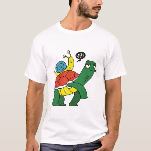 Funny Turtle Riding Snail Cartoon T-Shirt (Devant)