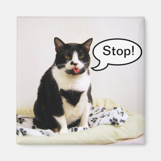 Funny Tuxedo Cat "Stop!" Magnet Magneet (Voorkant)