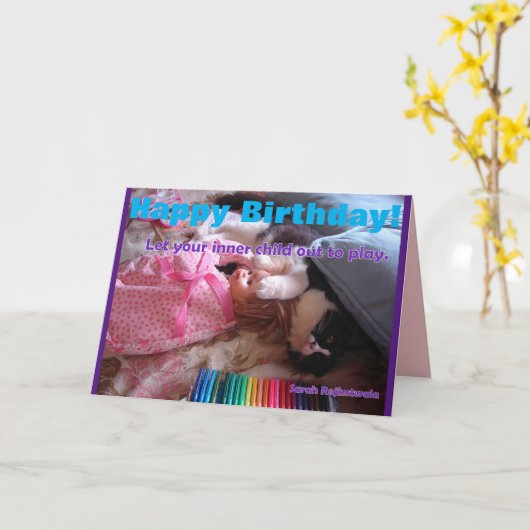 Funny Tuxedo Chat intérieur enfant heureux carte d (Fleur jaune)