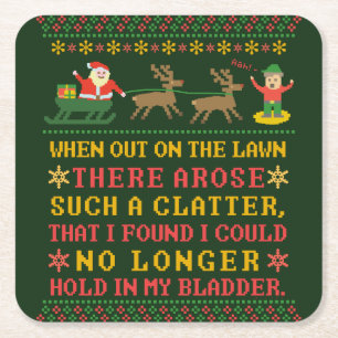 Funny Twas's nacht voor Kerstmis. Vierkante Kartonnen Onderzetter