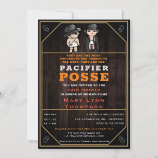 Funny Twins Pacifier Posse Wild West Baby shower Kaart