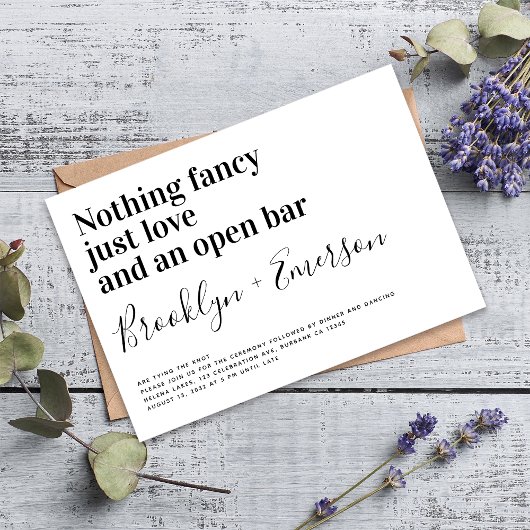 Funny Typography Black White Wedding Kaart