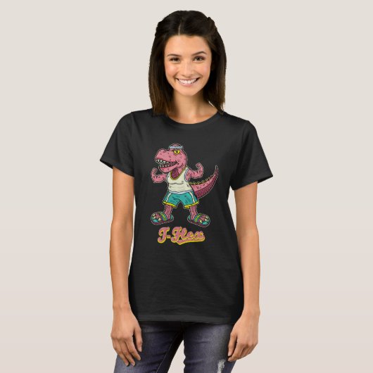 Funny Tyrannosaurus Rex T-Flex-spier T-shirt (Voorkant volledig)