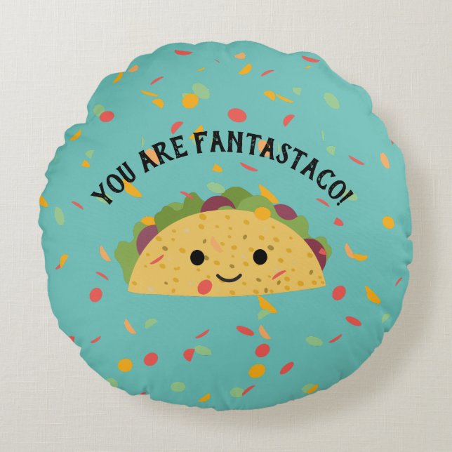Funny U bent Fantastaco Cute Kawaii Taco Rond Kussen (Voorkant)