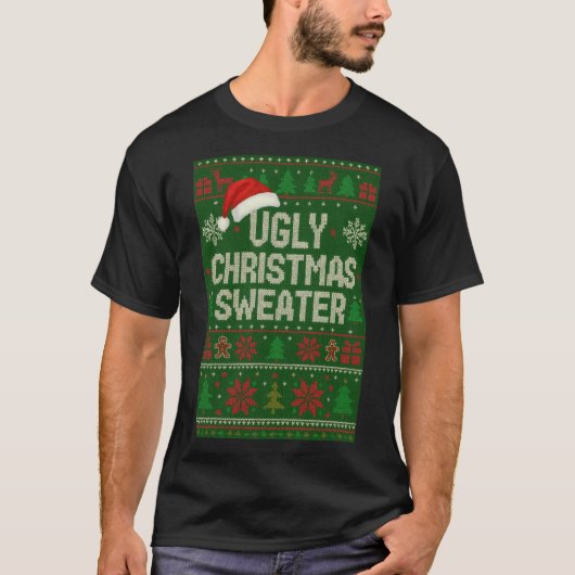 Funny Ugly Christmas Sweater T-Shirt | Santa Hat (Devant)