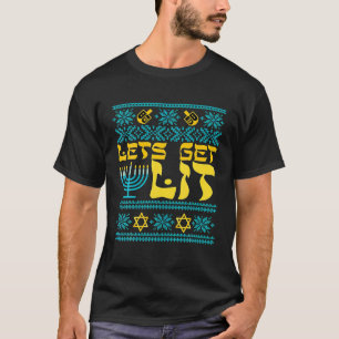 Funny Ugly Hanukkah Sweater Lets get Lit Menorah T-shirt