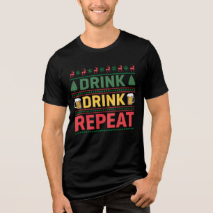 Funny Ugly KerstSweater Drink Beer Script Tri-Blend Shirt