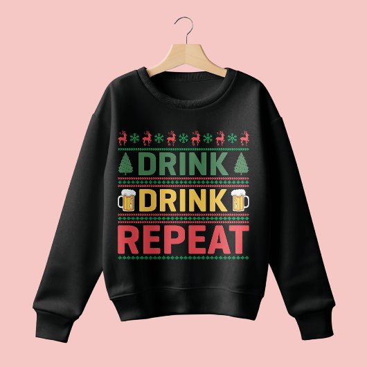 Funny Ugly KerstSweater Drink Beer Script Trui