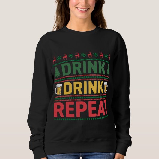 Funny Ugly KerstSweater Drink Beer Script Trui (Voorkant)