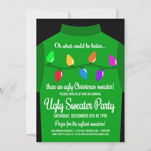 Funny Ugly KerstSweater Party Invitation Kaart (Voorkant)