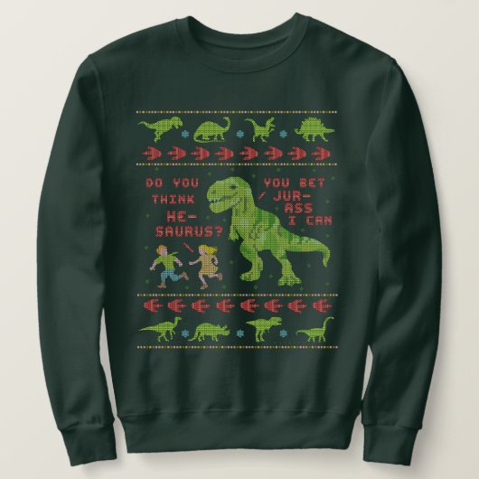 Funny Ugly KerstSweater | T Rex Dinosaur Pun Trui (Design voorkant)