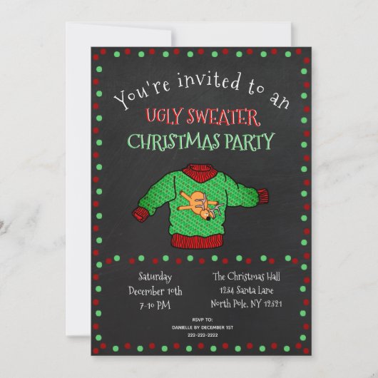 Funny Ugly Sweater Kerstparty Chalkboard Kaart (Voorkant)