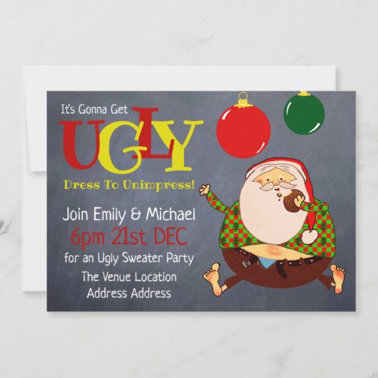 FUNNY UGLY SWEATER Noël Invitation Chalkboard (Devant)