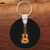 Funny Ukulele Christmas Graphics Lights Lover Play Sleutelhanger (Voorkant)