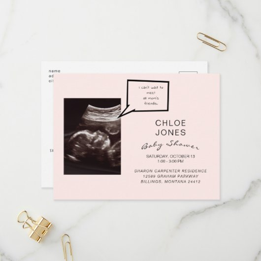 Funny Ultrasound Baby shower rose Invitation (Devant/Arrière en situation)