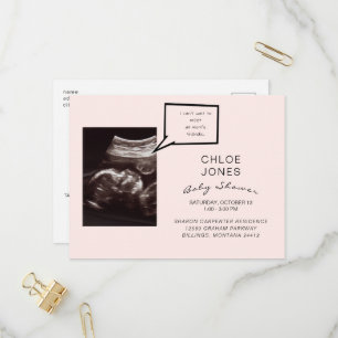 Funny Ultrasound Baby shower Roze uitnodiging Briefkaart