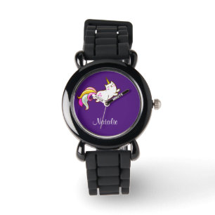 Funny unicorn cat in paars - voeg naam toe horloge