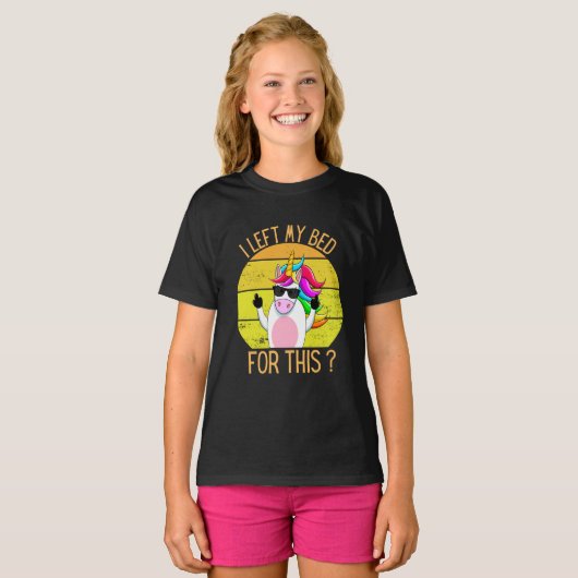 Funny Unicorn, ik heb mijn bed verlaten. T-shirt (Voorkant volledig)