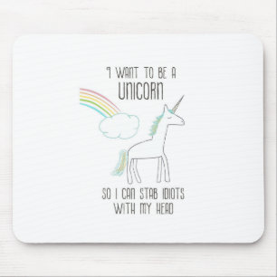Funny Unicorn Illustratie met Gezegde Muismat