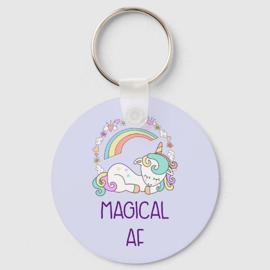 Funny Unicorn Magical AF met Girly Decorations Sleutelhanger (Voorkant)
