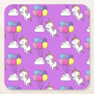Funny Unicorn Pattern Magic Horse Vierkante Kartonnen Onderzetter