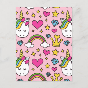 Funny Unicorn Pattern Pink Magic Horse Cute Feestdagenkaart