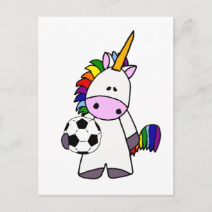 Funny Unicorn Play Soccer Cartoon Briefkaart