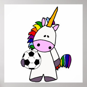 Funny Unicorn Plays Cartoon Poster