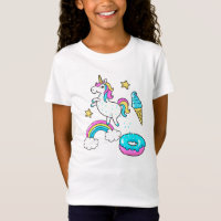 Funny unicorn pooping rainbow sproinkles op donut
