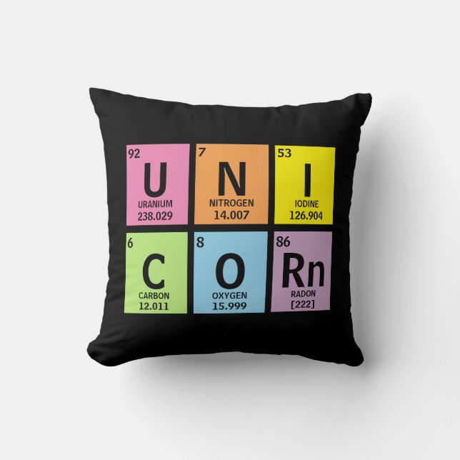 Funny Unicorn Rainbow Periodic Table of Elements Kussen (Voorkant)