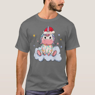 Funny Unicorns kerstlampjes Santa Hat Xmas T-shirt