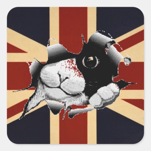 Funny Union Jack British Kat Vierkante Sticker (Voorkant)