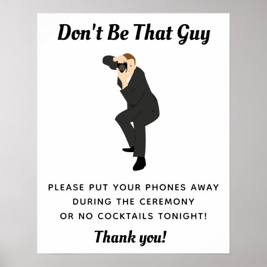 Funny Unplugged Ceremony Sign for Wedding Poster (Voorkant)
