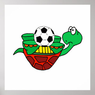 Funny Upside Down Turtle met Voetbal Poster