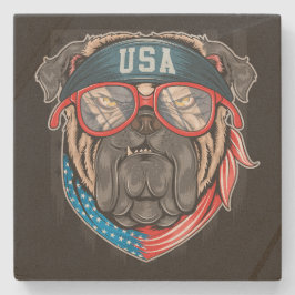 Funny USA Bandana Bulldog in Glasses Stenen Onderzetter