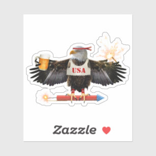 Funny USA Eagle 4 juli Beer en Fireworks Sticker