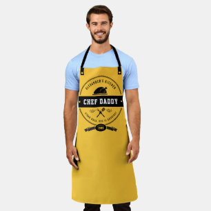 Funny Vaderdag Chef Papa Yellow & Black Apron Schort