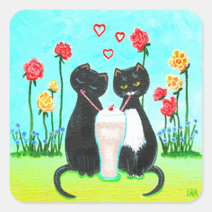 Funny Valentijn Cats Creationarts Vierkante Sticker