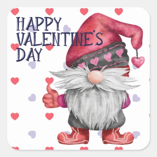 Funny Valentijn Gnome Hearts Vierkante Sticker (Voorkant)