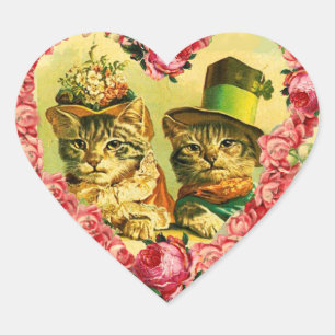 FUNNY VALENTIJNSDAG CATS MET PINK ROSE HEART HART STICKER