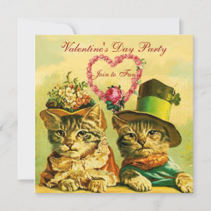 FUNNY VALENTIJNSDAG CATS MET PINK ROSE HEART KAART