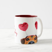 Funny Valentijnsdag Dog Cute Heart Headband Tweekleurige Koffiemok (Voorkant rechts)