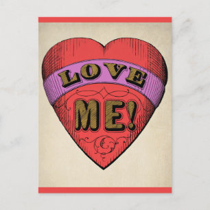 Funny Valentijnsdag Love Me Retro Heart Briefkaart