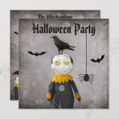 Funny Vampire & Crow Damask Halloween Party Kaart (Voorkant / Achterkant)