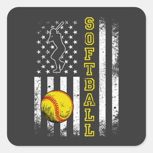 Funny van het Amerikaanse Flag Softball Team Vierkante Sticker (Voorkant)