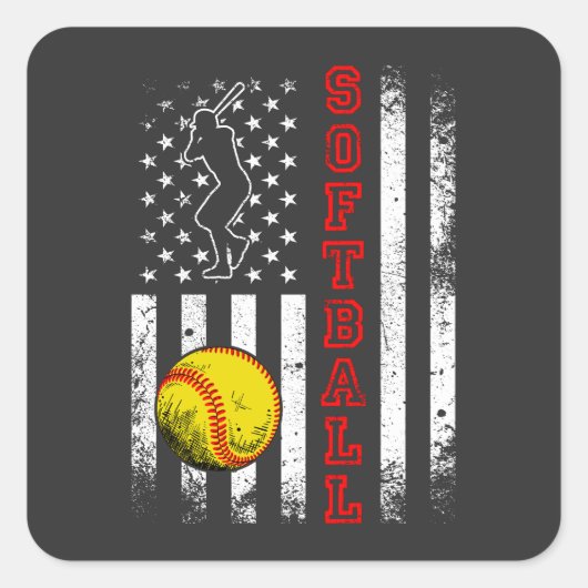 Funny van het Amerikaanse Flag Softball Team Vierkante Sticker (Voorkant)